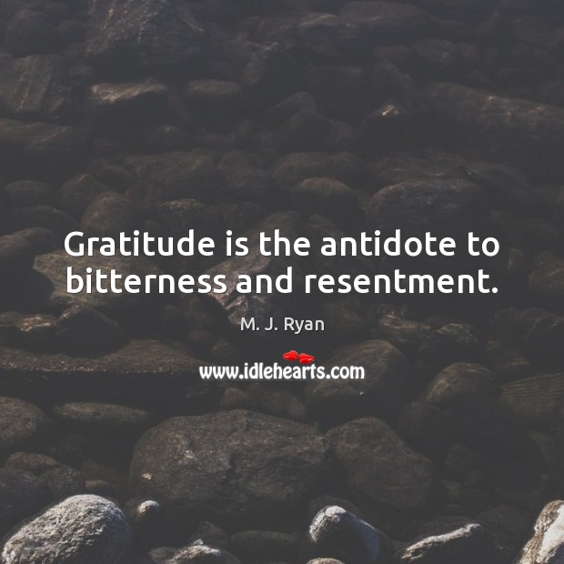 Gratitude is the antidote to bitterness and resentment. M. J. Ryan Picture Quote