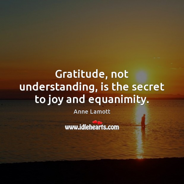 Gratitude, not understanding, is the secret to joy and equanimity. Anne Lamott Picture Quote