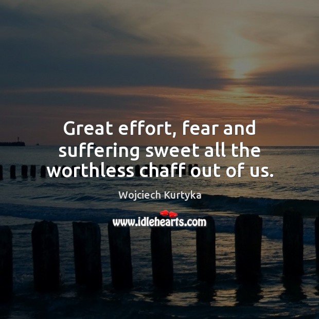 Great effort, fear and suffering sweet all the worthless chaff out of us. Wojciech Kurtyka Picture Quote