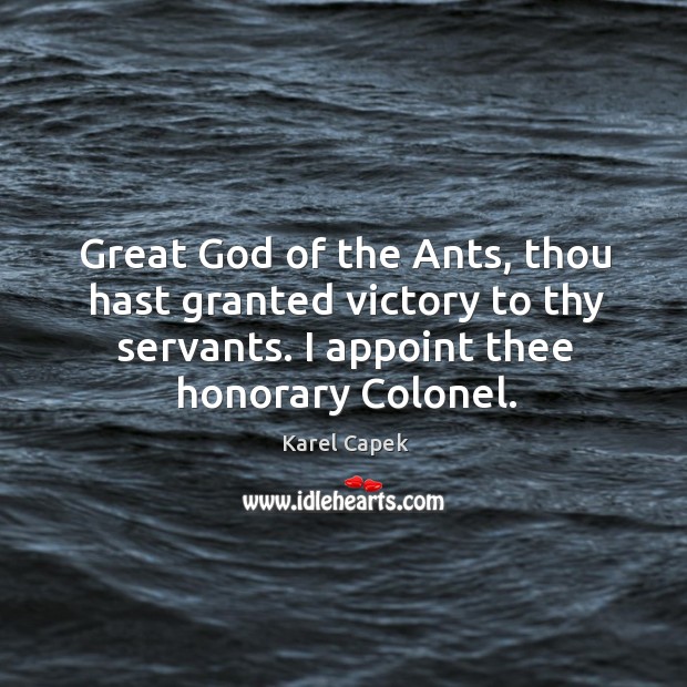 Great God of the ants, thou hast granted victory to thy servants. I appoint thee honorary colonel. Image