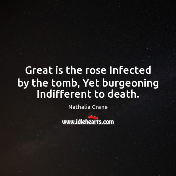 Great is the rose Infected by the tomb, Yet burgeoning Indifferent to death. Image