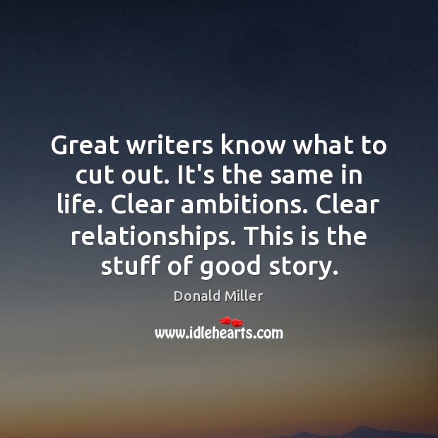 Great writers know what to cut out. It’s the same in life. Donald Miller Picture Quote