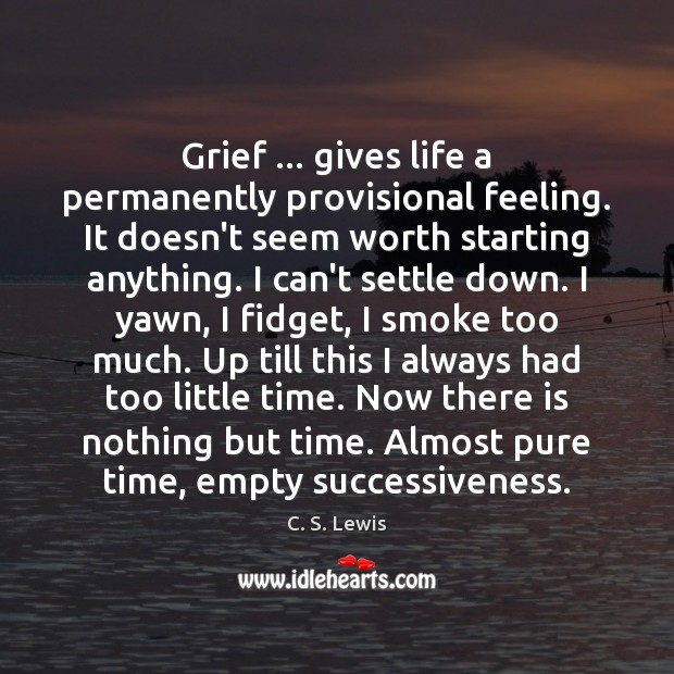 Grief … gives life a permanently provisional feeling. It doesn’t seem worth starting 