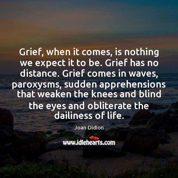 Grief, when it comes, is nothing we expect it to be. Grief Joan Didion Picture Quote