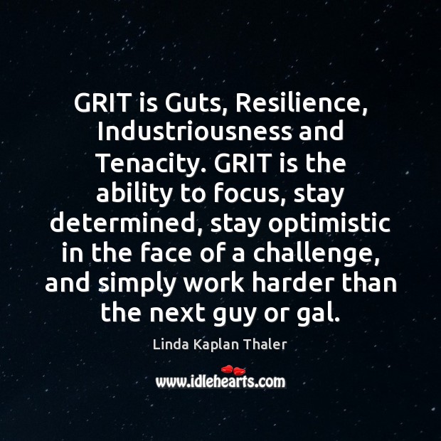 GRIT is Guts, Resilience, Industriousness and Tenacity. GRIT is the ability to Linda Kaplan Thaler Picture Quote