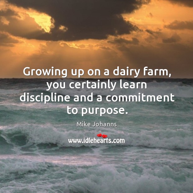 Growing up on a dairy farm, you certainly learn discipline and a commitment to purpose. Mike Johanns Picture Quote