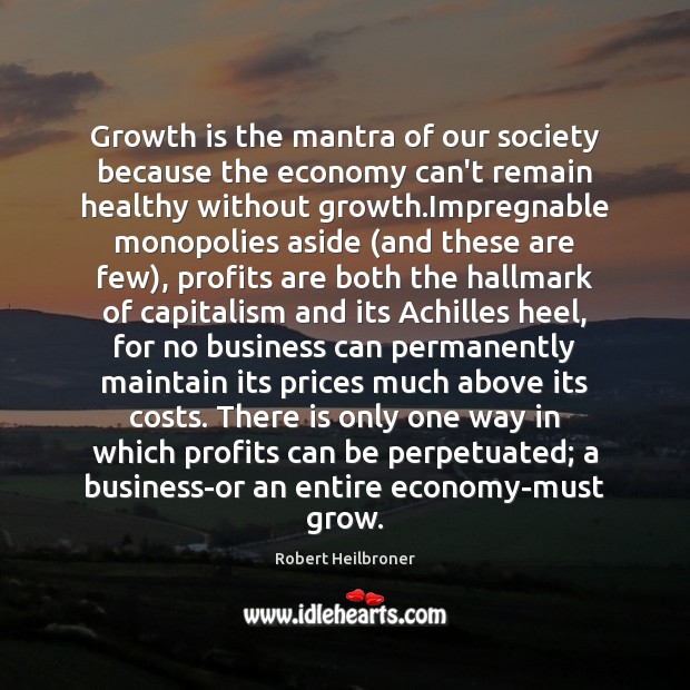 Growth is the mantra of our society because the economy can’t remain Robert Heilbroner Picture Quote