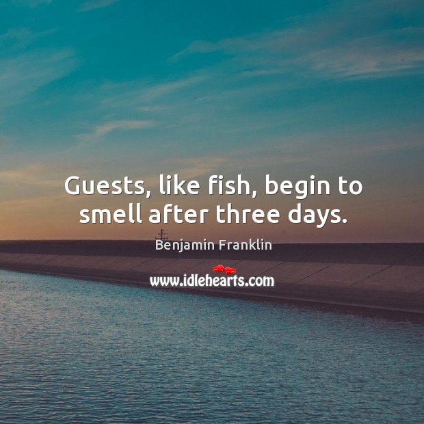 Guests, like fish, begin to smell after three days. Benjamin Franklin Picture Quote