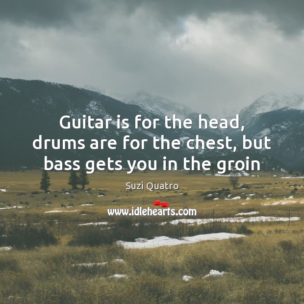 Guitar is for the head, drums are for the chest, but bass gets you in the groin Suzi Quatro Picture Quote