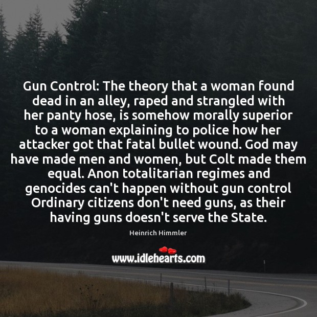 Gun Control: The theory that a woman found dead in an alley, Image