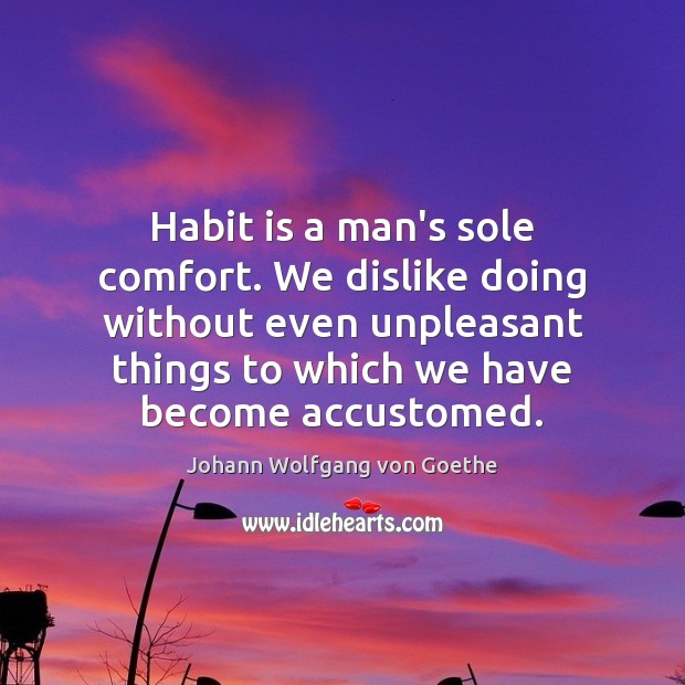 Habit is a man’s sole comfort. We dislike doing without even unpleasant Johann Wolfgang von Goethe Picture Quote