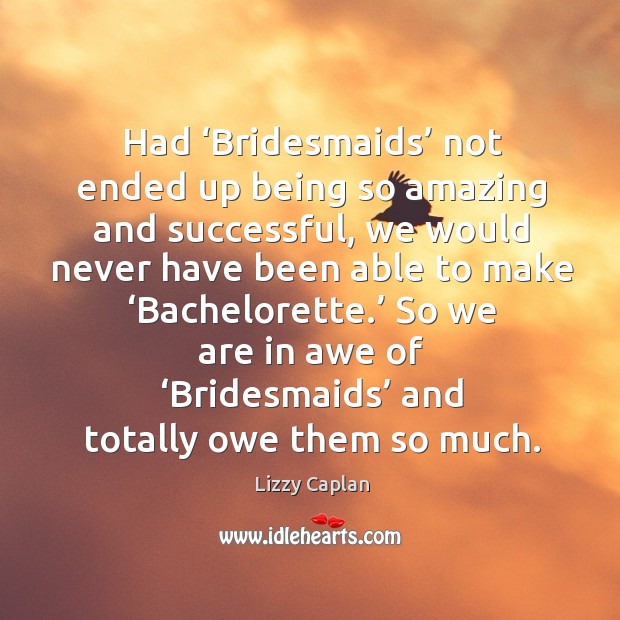 Had ‘bridesmaids’ not ended up being so amazing and successful Lizzy Caplan Picture Quote