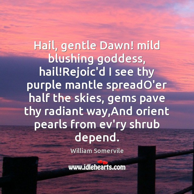 Hail, gentle Dawn! mild blushing Goddess, hail!Rejoic’d I see thy purple Image