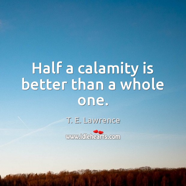 Half a calamity is better than a whole one. T. E. Lawrence Picture Quote