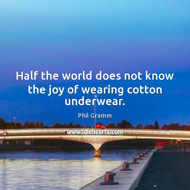Half the world does not know the joy of wearing cotton underwear. Phil Gramm Picture Quote