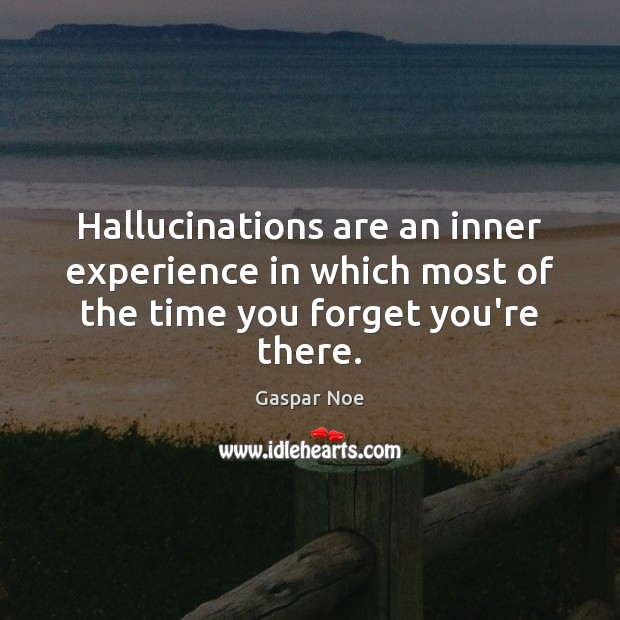 Hallucinations are an inner experience in which most of the time you forget you’re there. Gaspar Noe Picture Quote