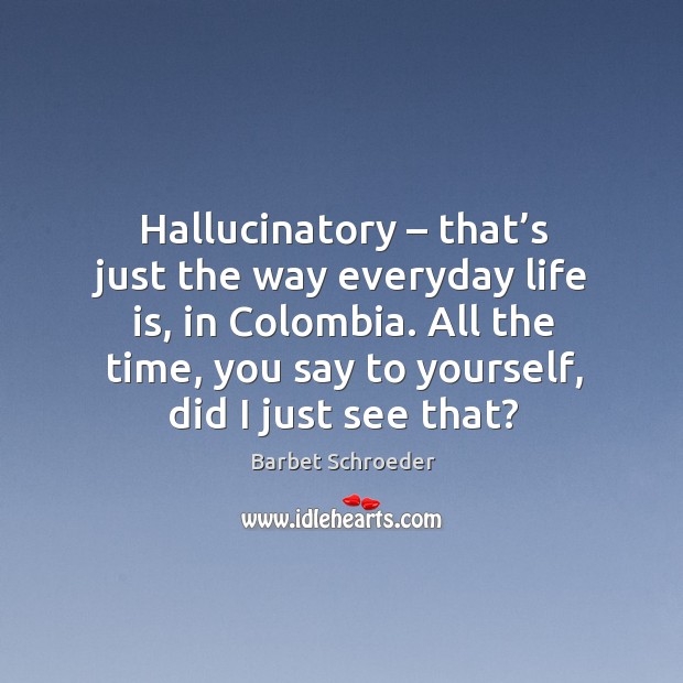 Hallucinatory – that’s just the way everyday life is, in colombia. All the time, you say to yourself, did I just see that? Barbet Schroeder Picture Quote