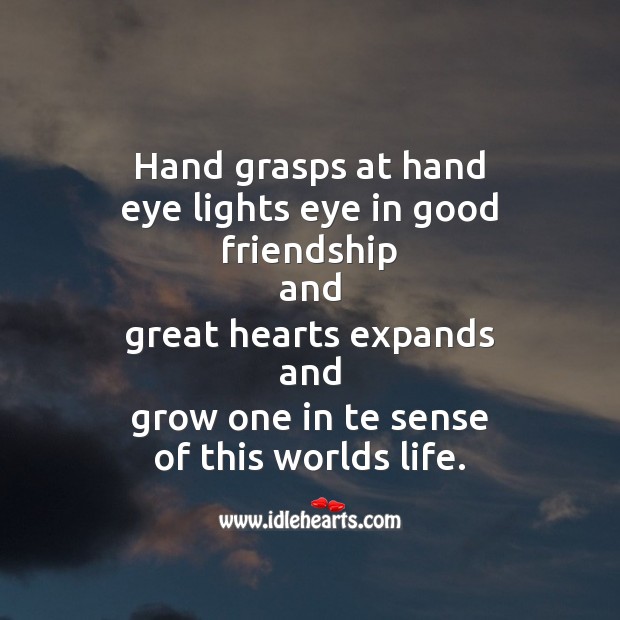 Hand grasps at hand eye lights eye in good Friendship Messages Image