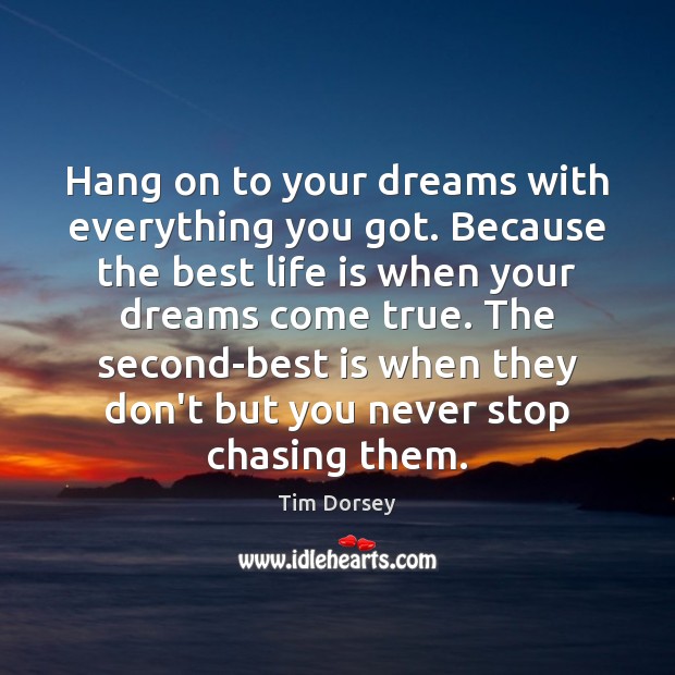 Hang on to your dreams with everything you got. Because the best Tim Dorsey Picture Quote