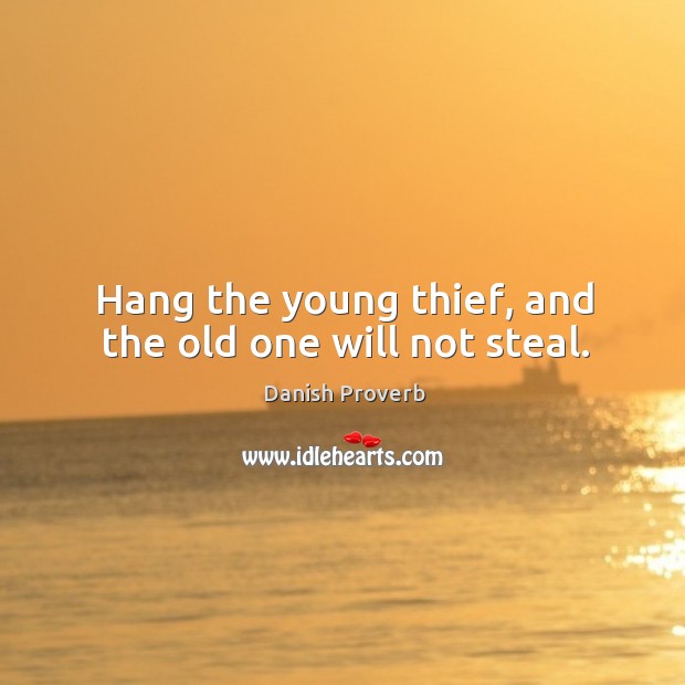 Hang the young thief, and the old one will not steal. Danish Proverbs Image