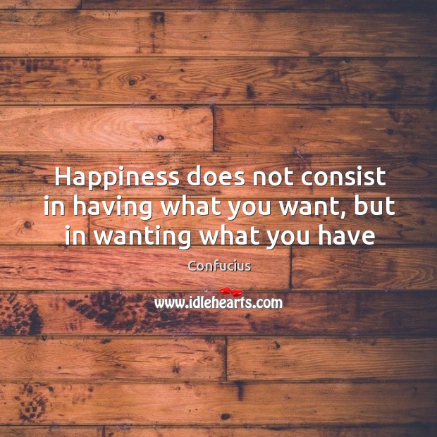 Happiness does not consist in having what you want, but in wanting what you have Image
