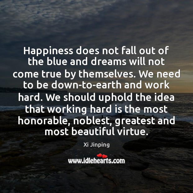 Happiness does not fall out of the blue and dreams will not Earth Quotes Image