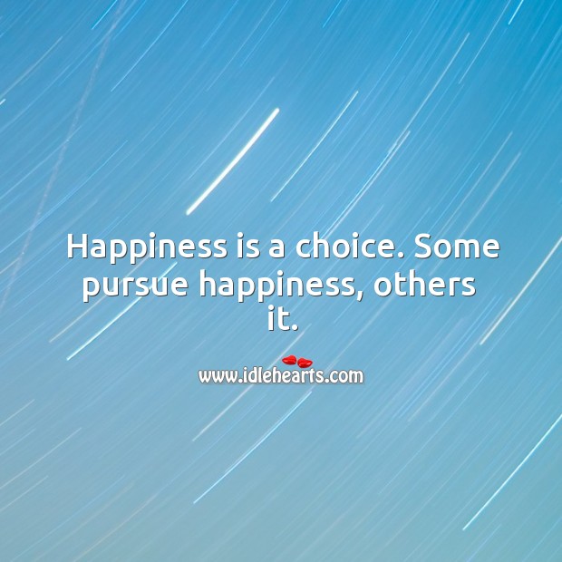 Happiness is a choice. Some pursue happiness, others  it. Image