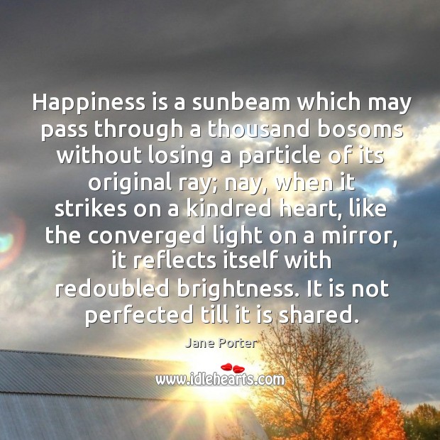 Happiness is a sunbeam which may pass through a thousand bosoms without losing a particle Happiness Quotes Image