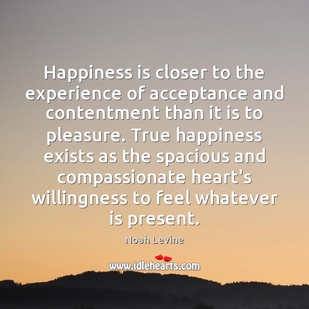 Happiness is closer to the experience of acceptance and contentment than it Noah Levine Picture Quote