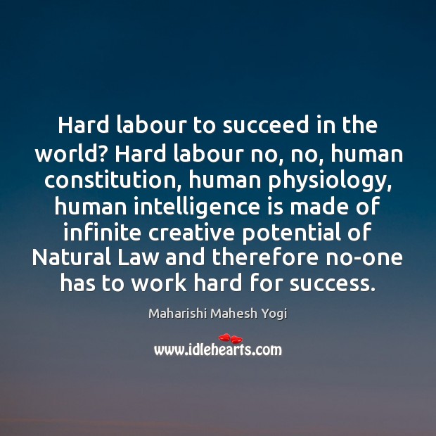 Hard labour to succeed in the world? Hard labour no, no, human Maharishi Mahesh Yogi Picture Quote