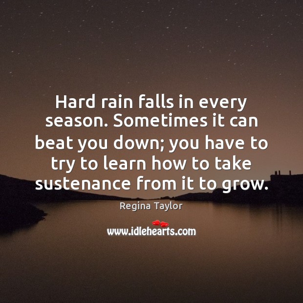 Hard rain falls in every season. Sometimes it can beat you down; Regina Taylor Picture Quote