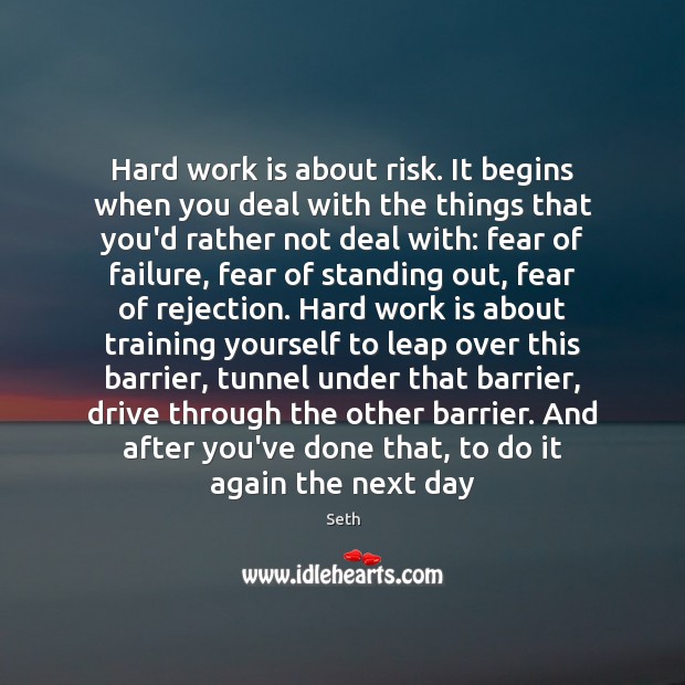Hard work is about risk. It begins when you deal with the Seth Picture Quote