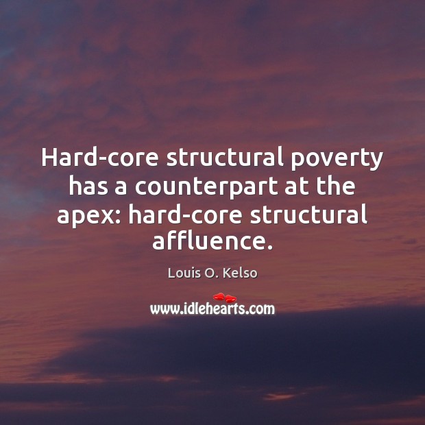 Hard-core structural poverty has a counterpart at the apex: hard-core structural affluence. Louis O. Kelso Picture Quote