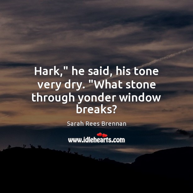 Hark,” he said, his tone very dry. “What stone through yonder window breaks? Sarah Rees Brennan Picture Quote
