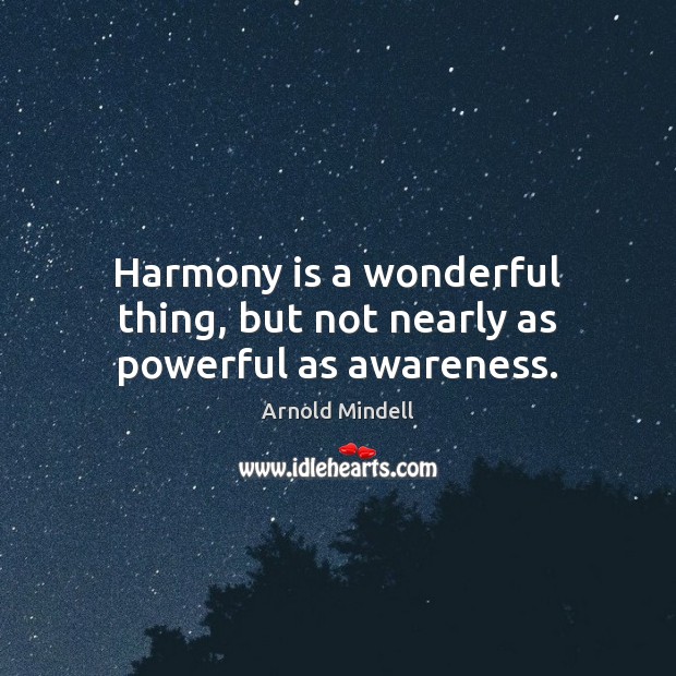 Harmony is a wonderful thing, but not nearly as powerful as awareness. Arnold Mindell Picture Quote