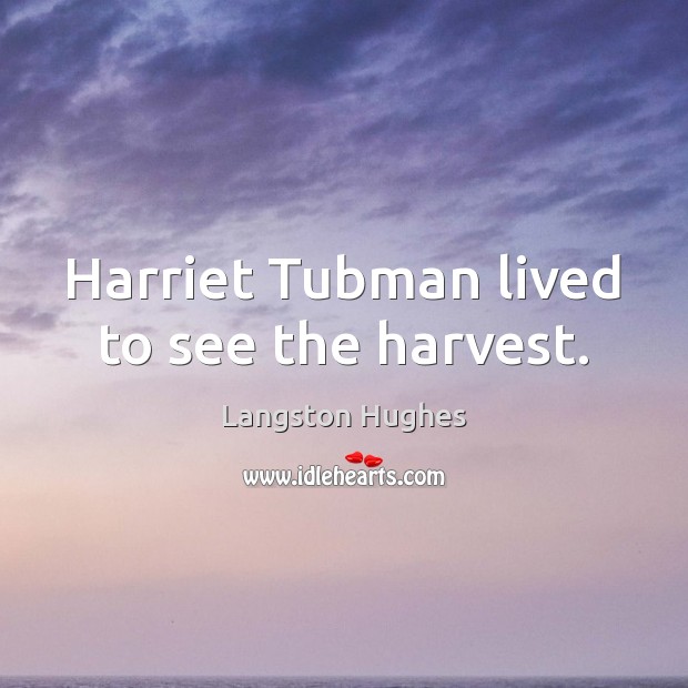 Harriet Tubman lived to see the harvest. Langston Hughes Picture Quote