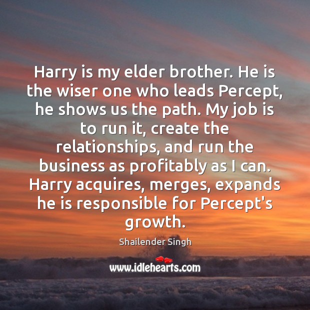 Harry is my elder brother. He is the wiser one who leads Shailender Singh Picture Quote