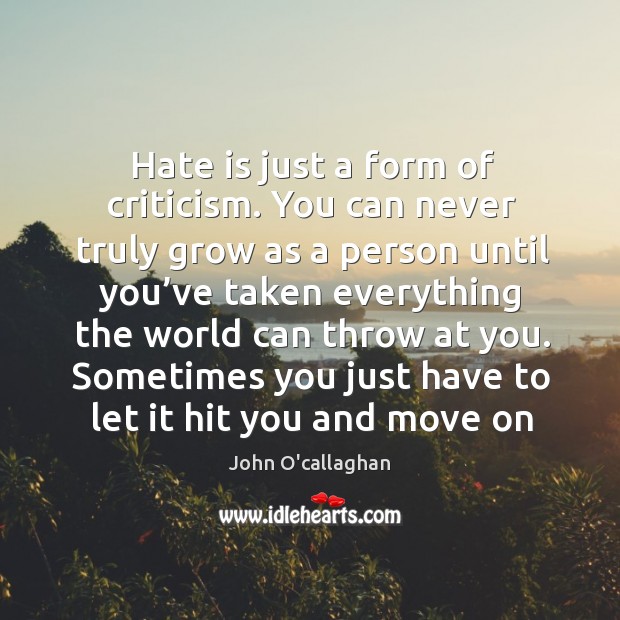 Hate is just a form of criticism. You can never truly grow John O’callaghan Picture Quote