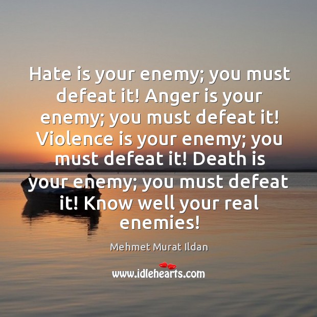 Hate is your enemy; you must defeat it! Anger is your enemy; Mehmet Murat Ildan Picture Quote