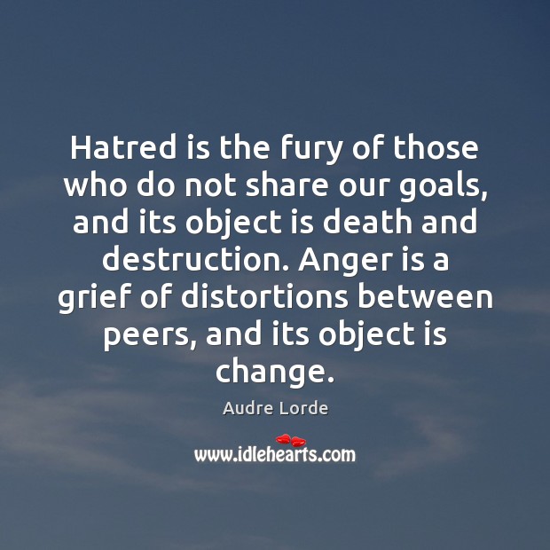 Hatred is the fury of those who do not share our goals, Audre Lorde Picture Quote