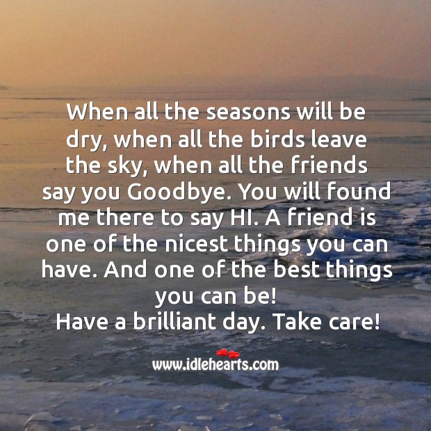 Have a brilliant day. Take care, my friend! Goodbye Quotes Image