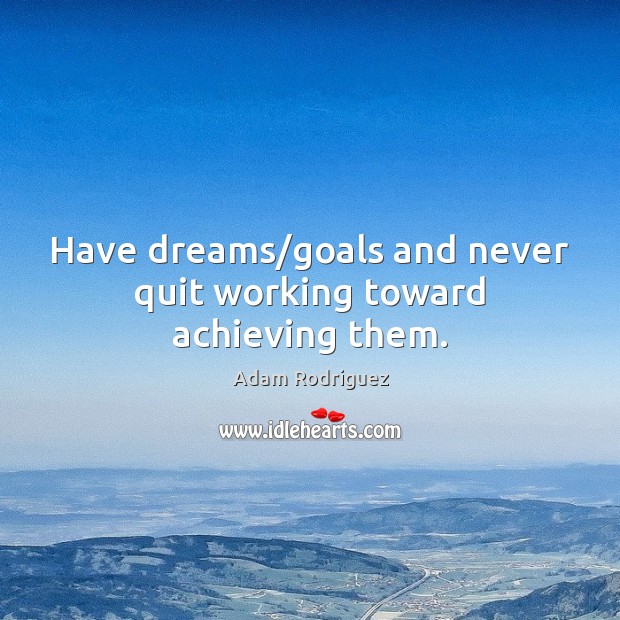 Have dreams/goals and never quit working toward achieving them. Adam Rodriguez Picture Quote