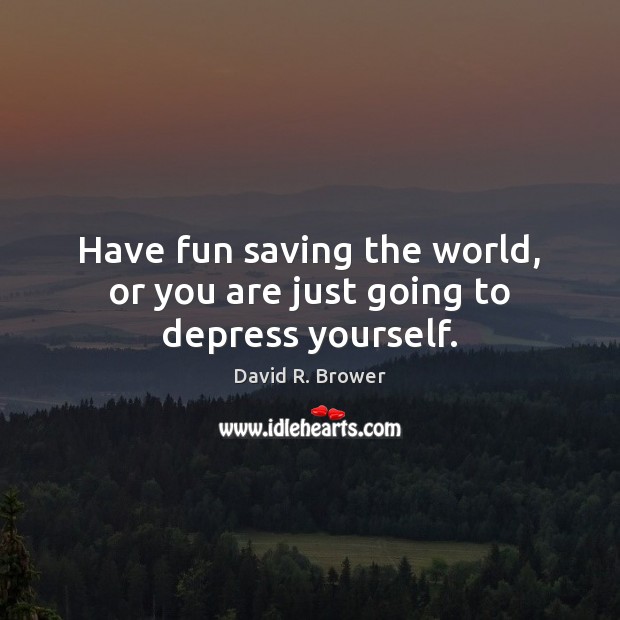 Have fun saving the world, or you are just going to depress yourself. David R. Brower Picture Quote