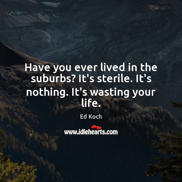 Have you ever lived in the suburbs? It’s sterile. It’s nothing. It’s wasting your life. Ed Koch Picture Quote