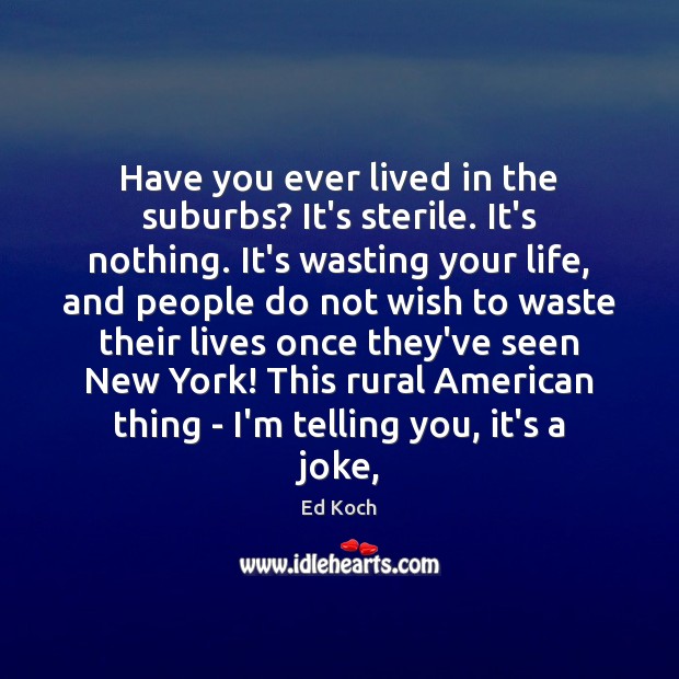 Have you ever lived in the suburbs? It’s sterile. It’s nothing. It’s Ed Koch Picture Quote