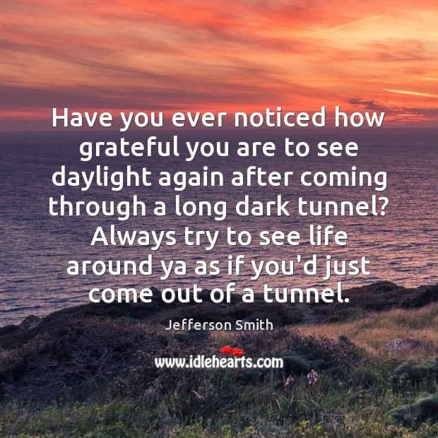 Have you ever noticed how grateful you are to see daylight again Jefferson Smith Picture Quote
