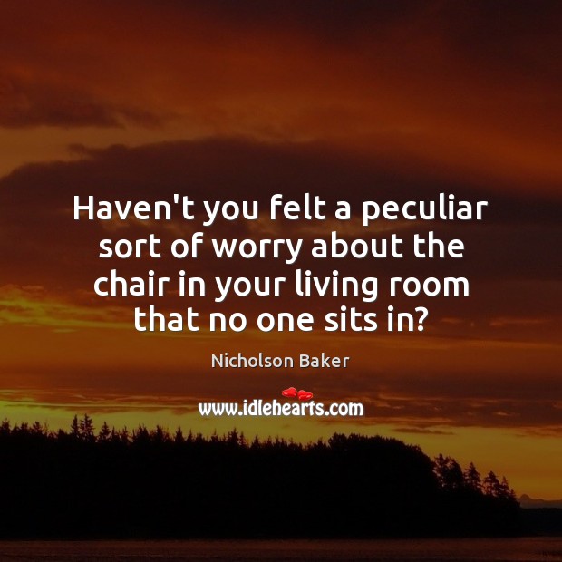 Haven’t you felt a peculiar sort of worry about the chair in Nicholson Baker Picture Quote