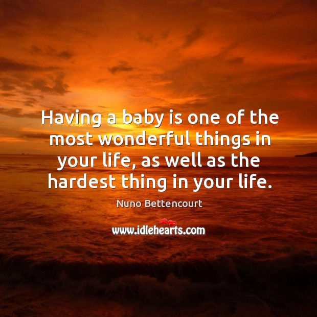 Having a baby is one of the most wonderful things in your life, as well as the hardest thing in your life. Nuno Bettencourt Picture Quote