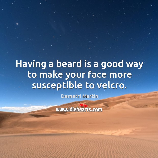 Having a beard is a good way to make your face more susceptible to velcro. Demetri Martin Picture Quote