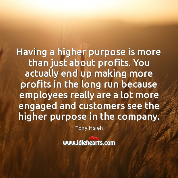 Having a higher purpose is more than just about profits. You actually Tony Hsieh Picture Quote